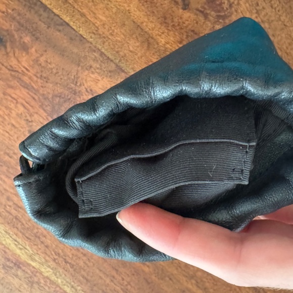 BANDOLIER Drawstring Pouch  & Strap - Top Grain Leather Black/Gold with Strap - Picture 8 of 9